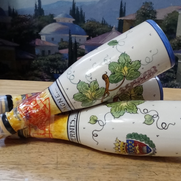 🛍🇫🇷 3 Vintage Wine Bottle French , Hand Painted/France. Size 10",Nice Gift.🎁 - Picture 6 of 9